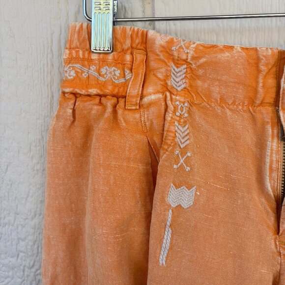 Anthropologie Parachute Pants Women's XS Orange Boho Hippie Embroidered Linen - Picture 3 of 12
